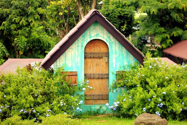 small blue shed