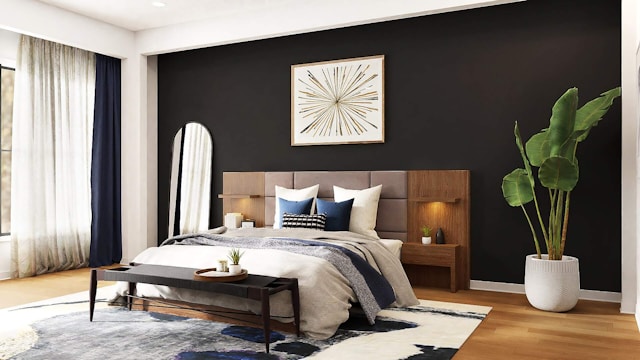 bedroom-with-black-walls-and-a-white-bed